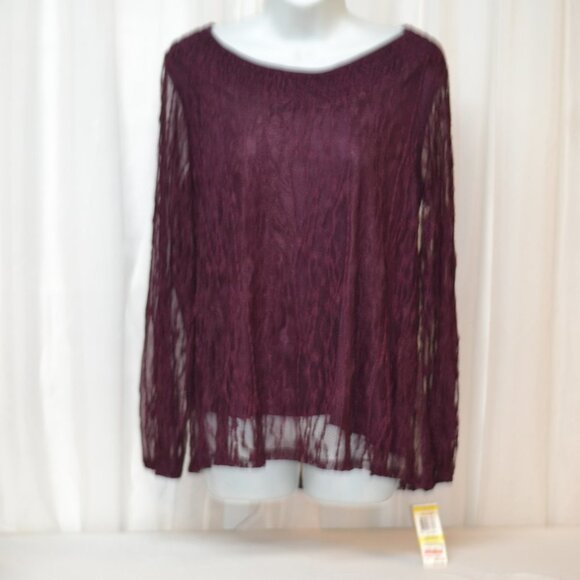 Style & Co Burgundy Lace Off shoulders w/ Long Sleeves - Picture 5 of 8